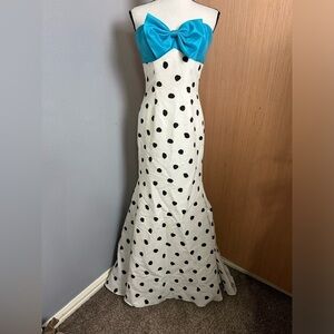 Jovani Strapless Polka Dot Turquoise Bow Dress, Size 6 (v)